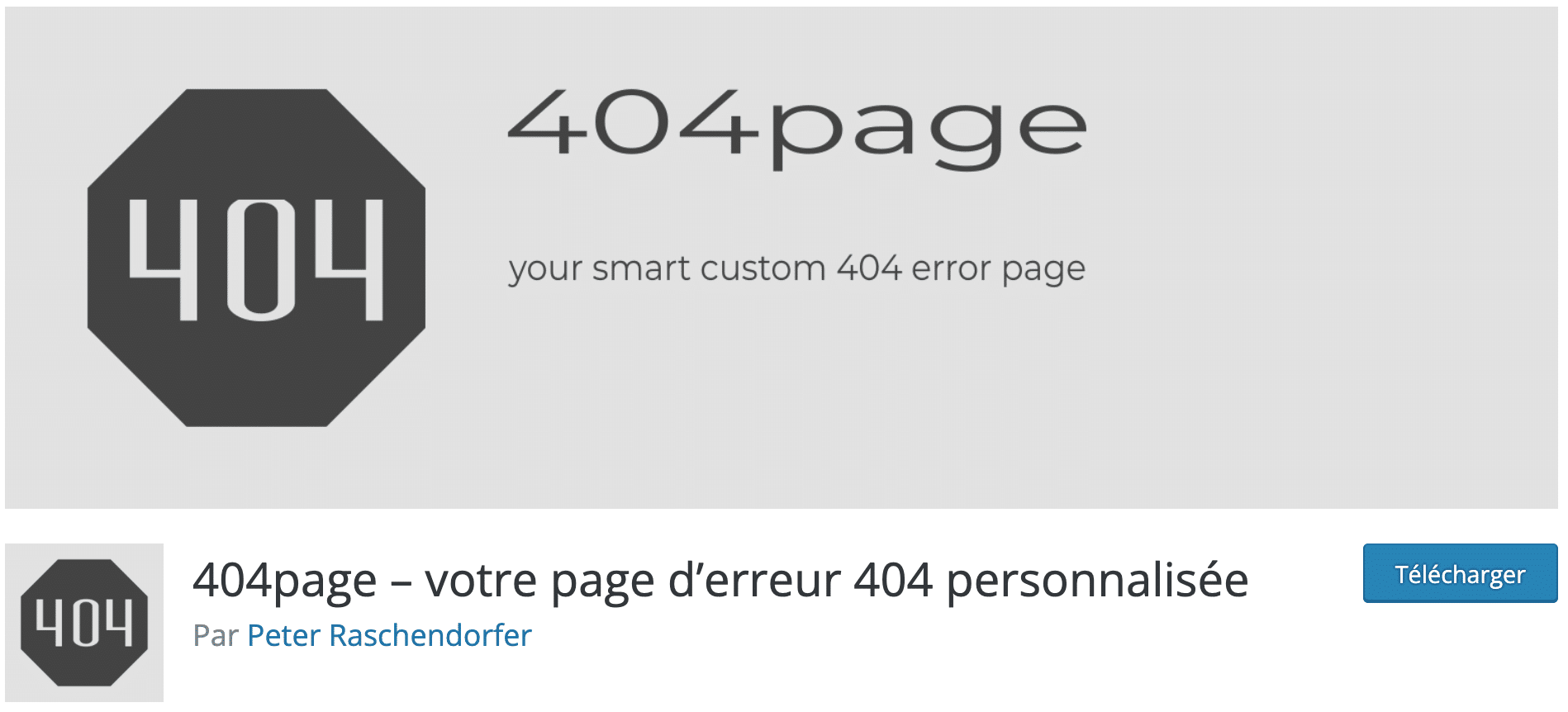 Téléchargez l'extension 404page sur le répertoire officiel WordPress.