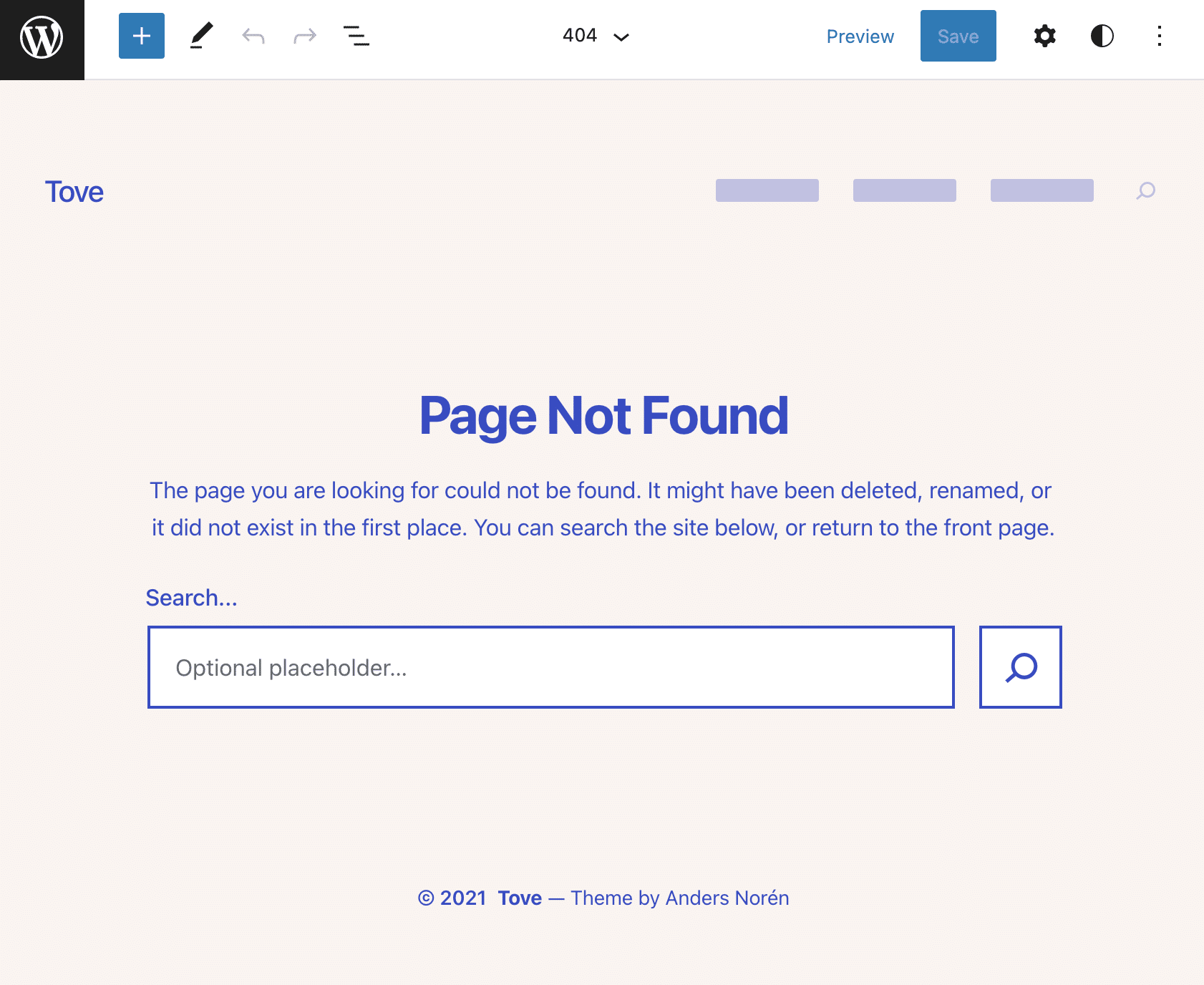 Tove theme 404 suggested template.