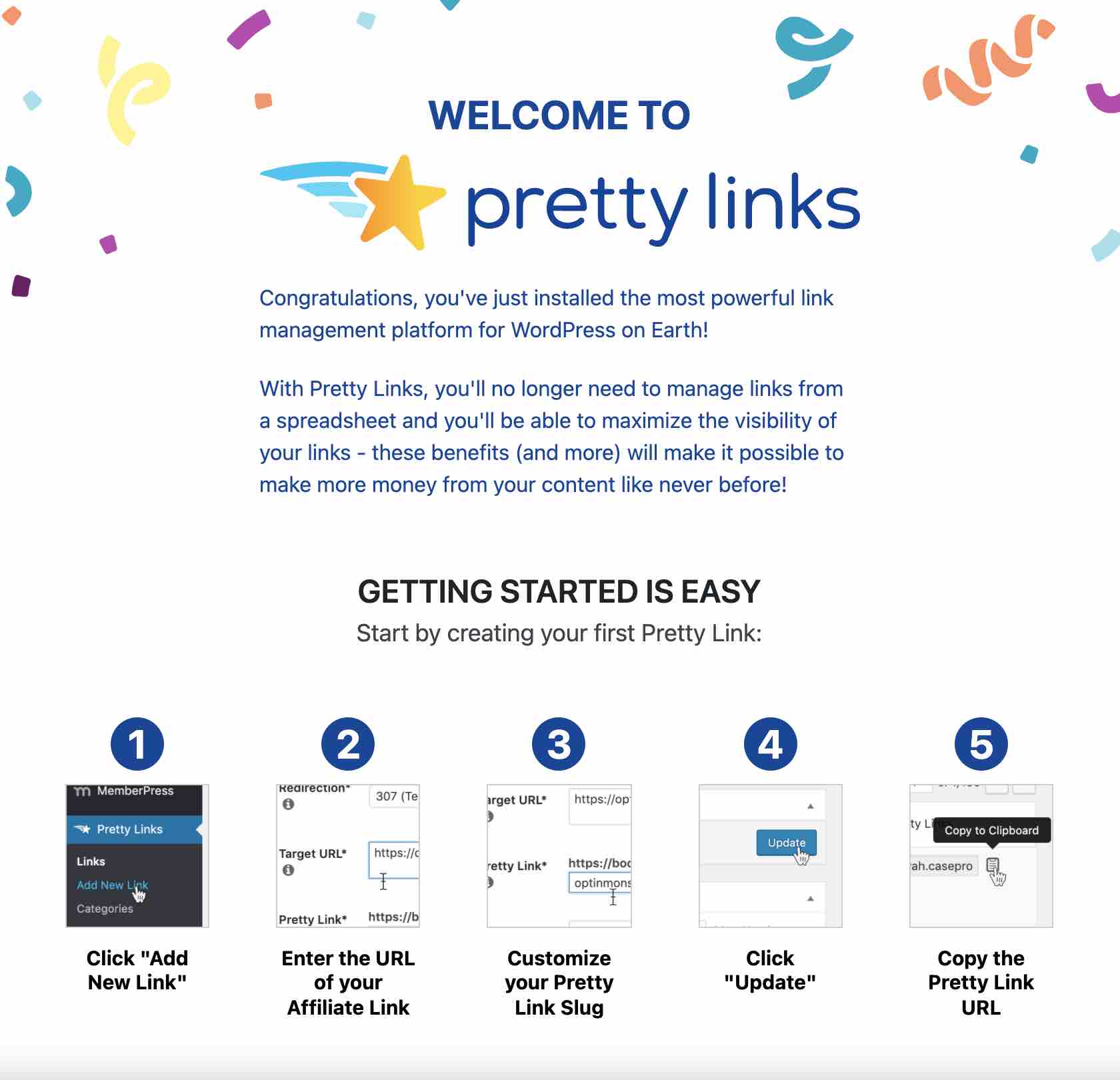 La page d'accueil de Pretty Links sur WordPress.