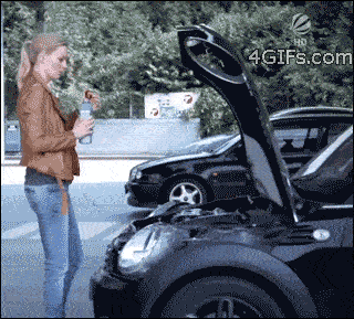 Woman pours oil all over her car engine...