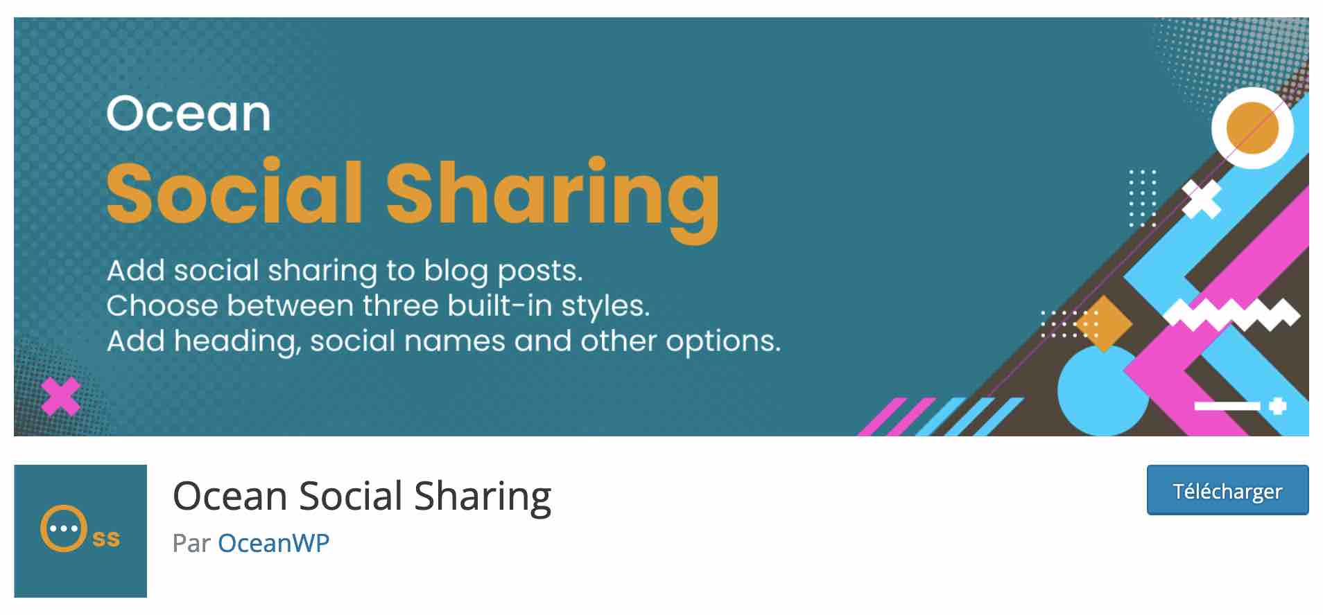 Ocean Social Sharing propose des boutons de partage sur les réseaux sociaux.