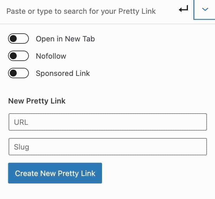 How to add a new Pretty Link via Gutenberg.