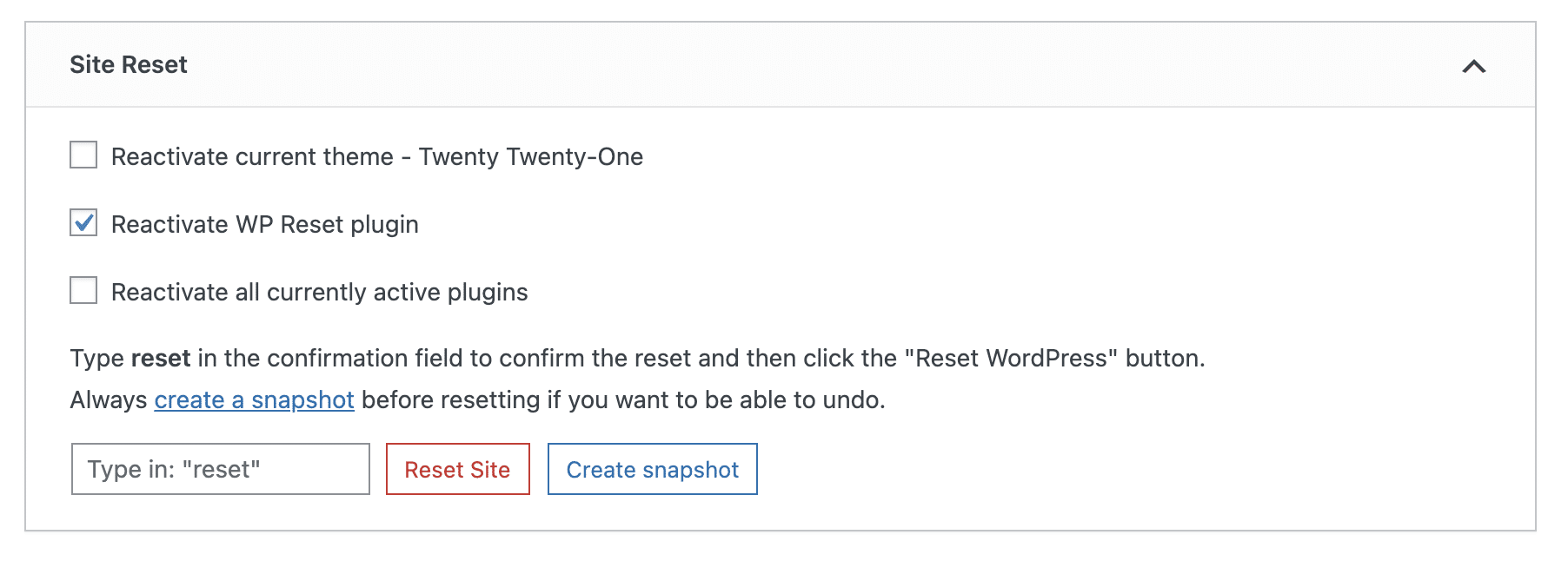 WP Reset allows you to reset your WordPress site in one click.