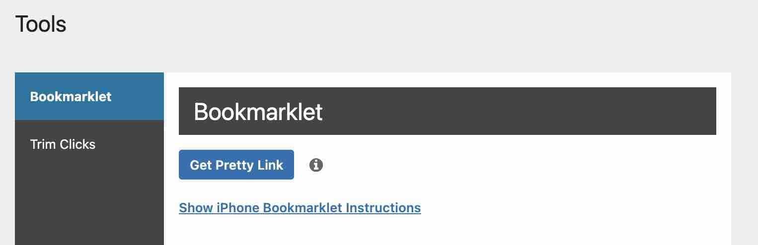 Bookmarklet permet d'ajouter Pretty Links à votre navigateur web.