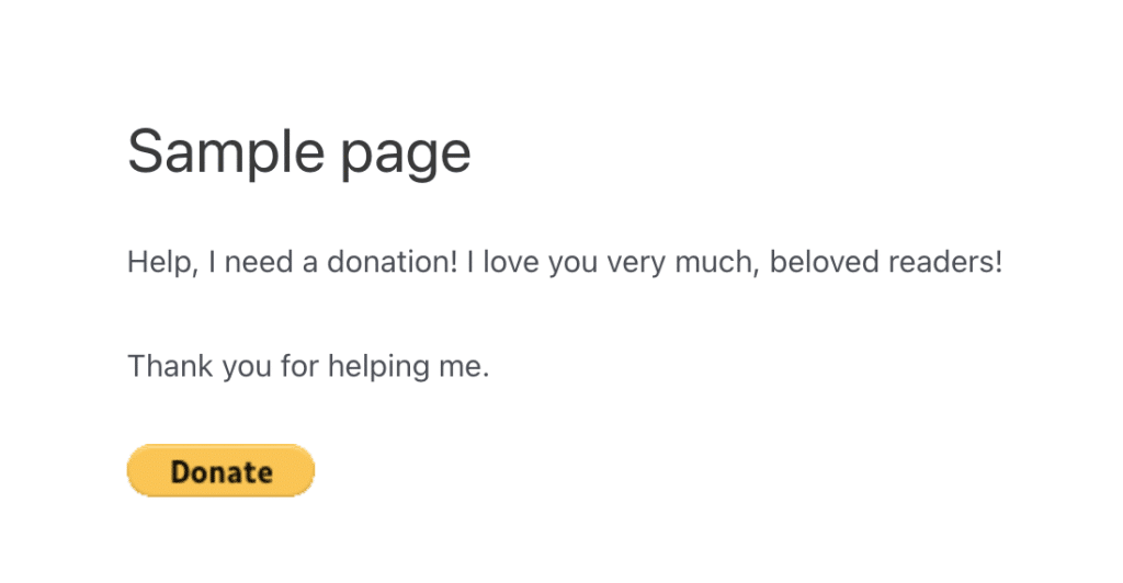Sample page of a PayPal Donate button.