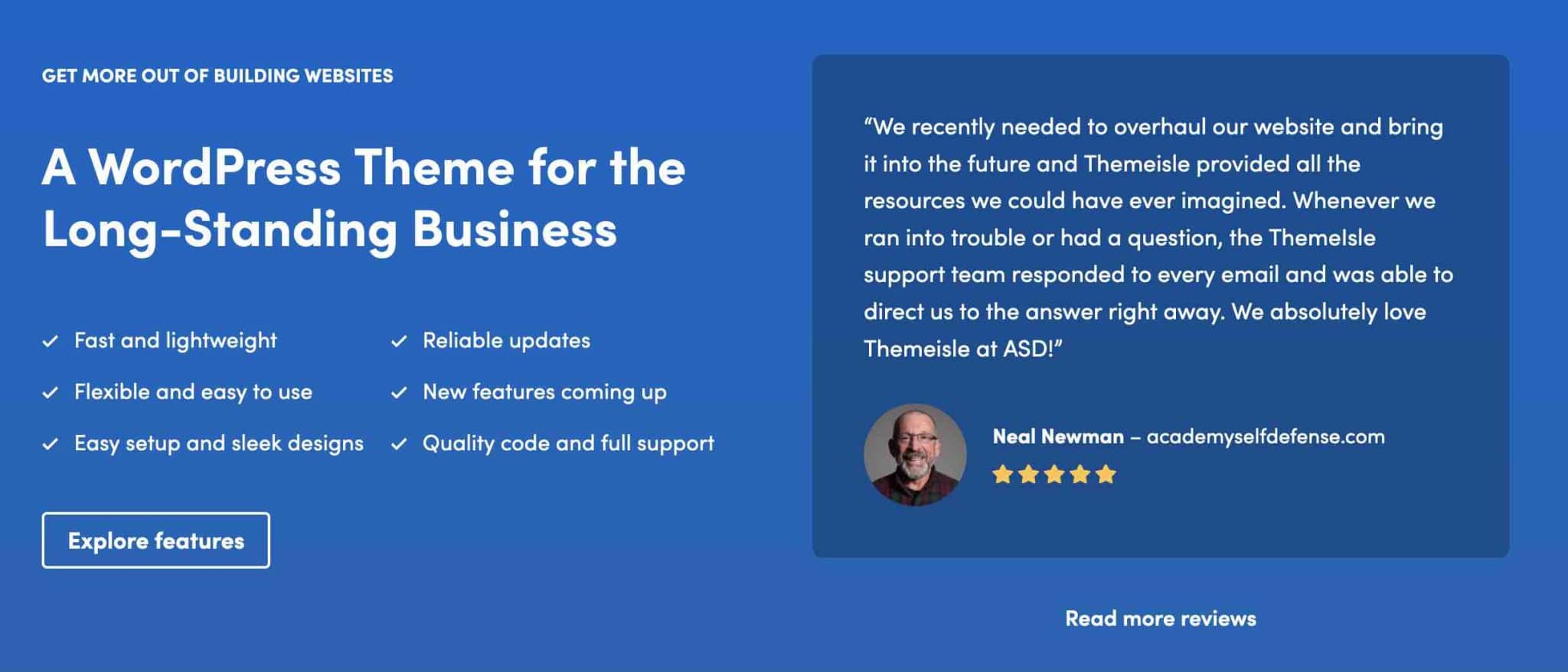 The Neve theme features WordPress customer reviews.
