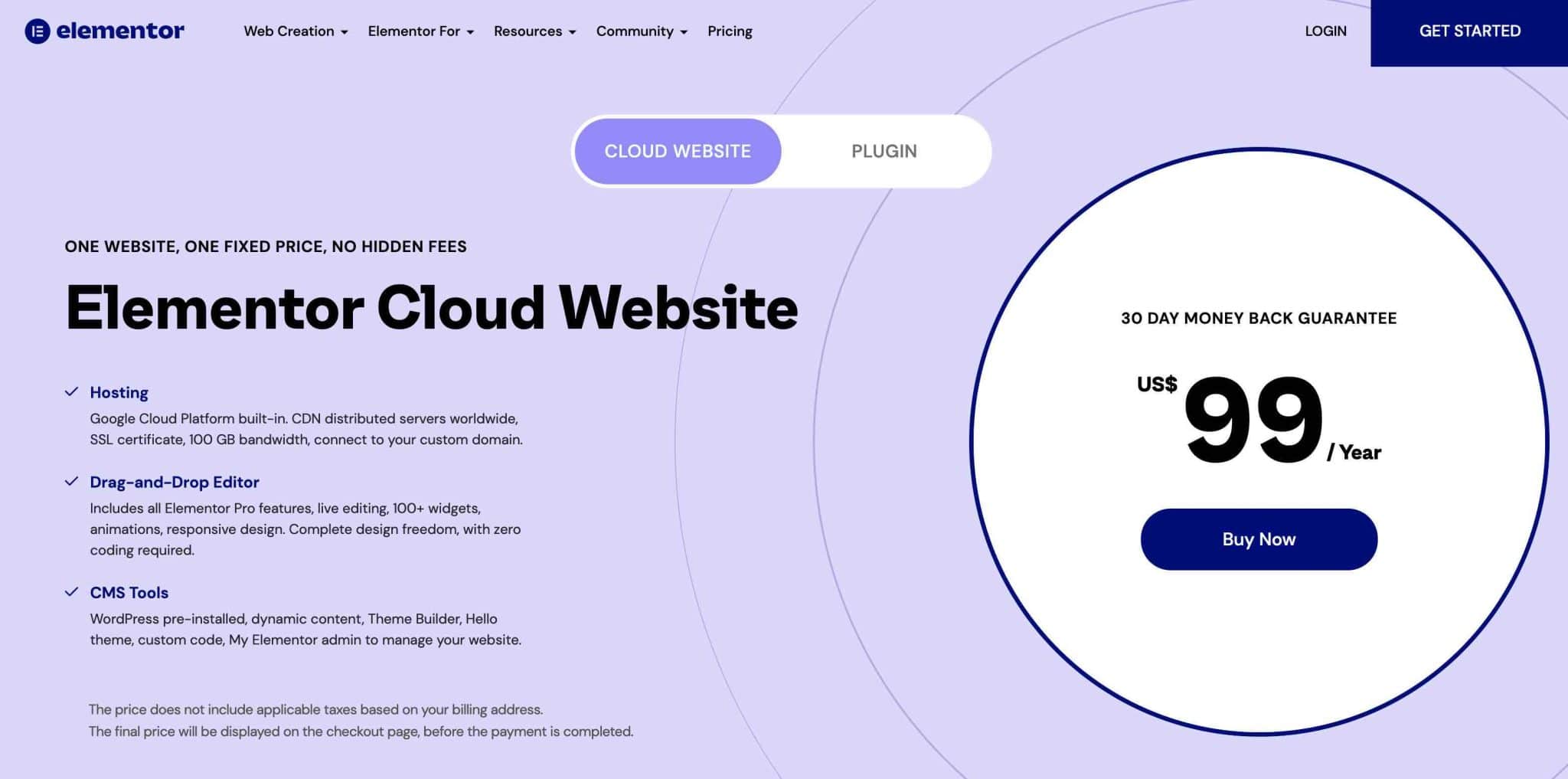 The Elementor Cloud Website homepage.