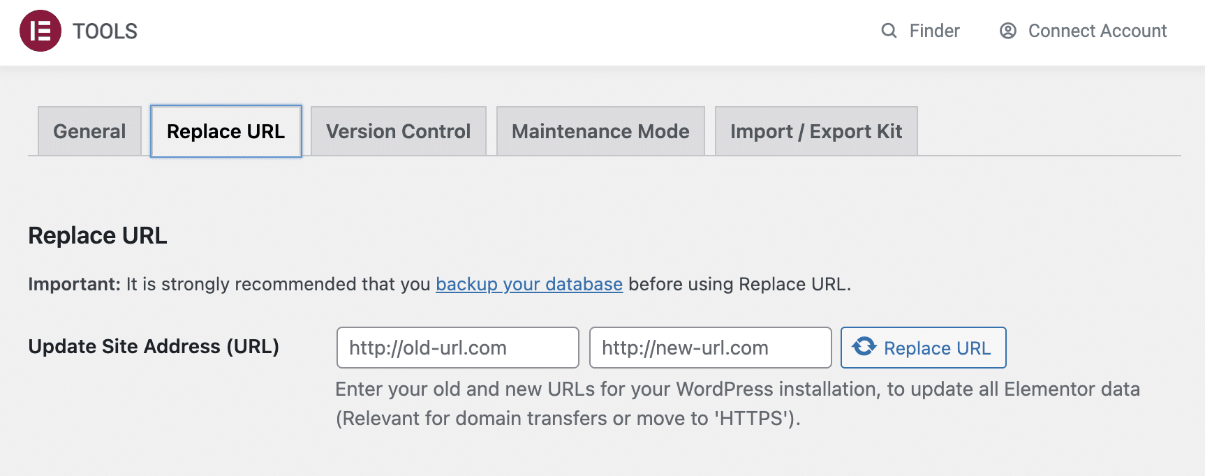 Replace URL tab in Elementor.