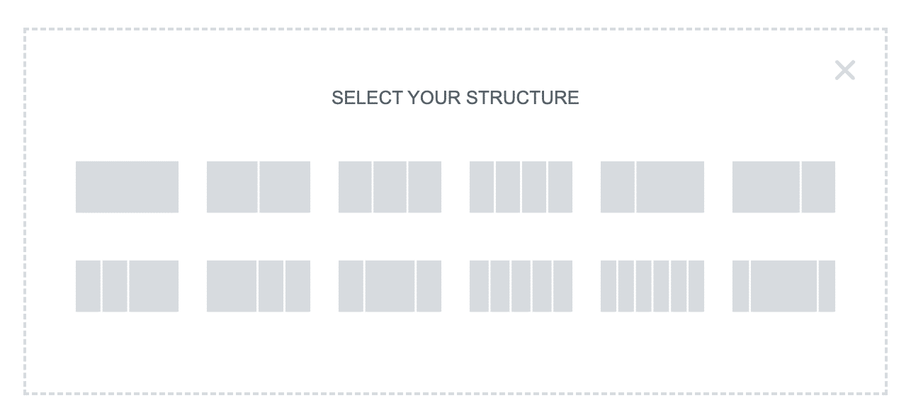 Selection of an Elementor structure to add a page template or widgets.
