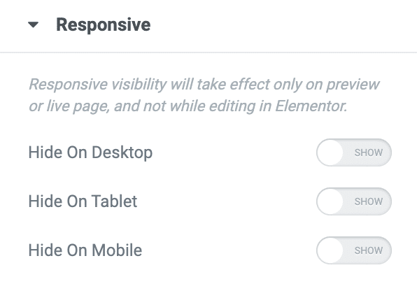 Elementor allows you to hide certain modules depending on the device used by the visitor.