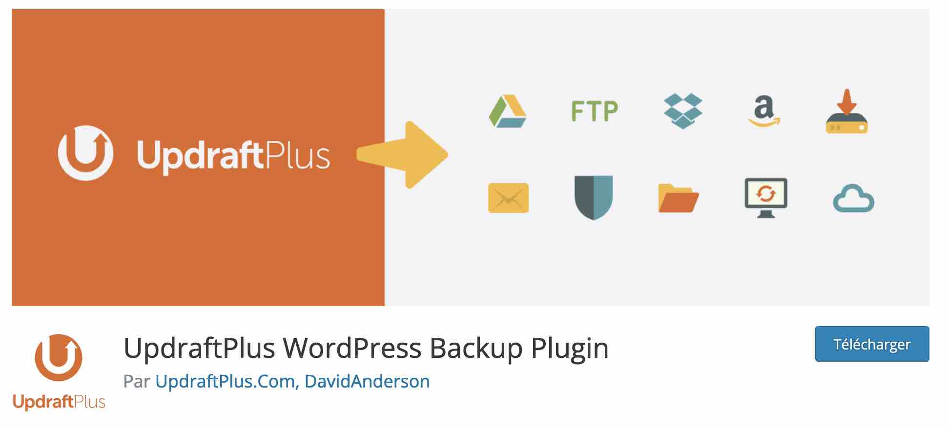 The UpdraftPlus extension allows backing up WordPress.