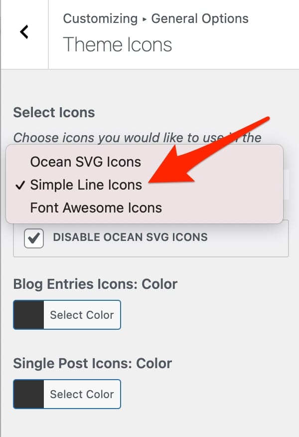 Theme icons on OceanWP.
