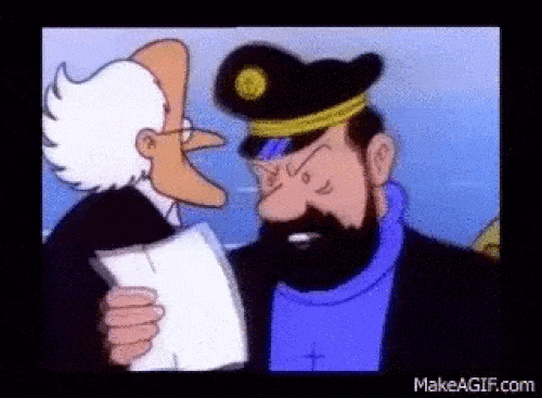 Captain Haddock gets nervous while reading.