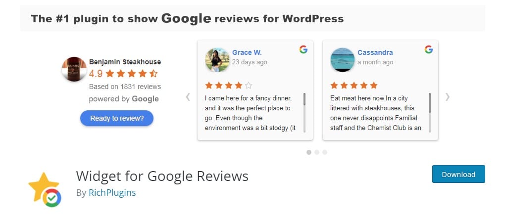 Widget for Google Reviews download page.