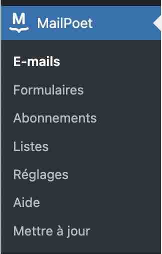The MailPoet settings menu.