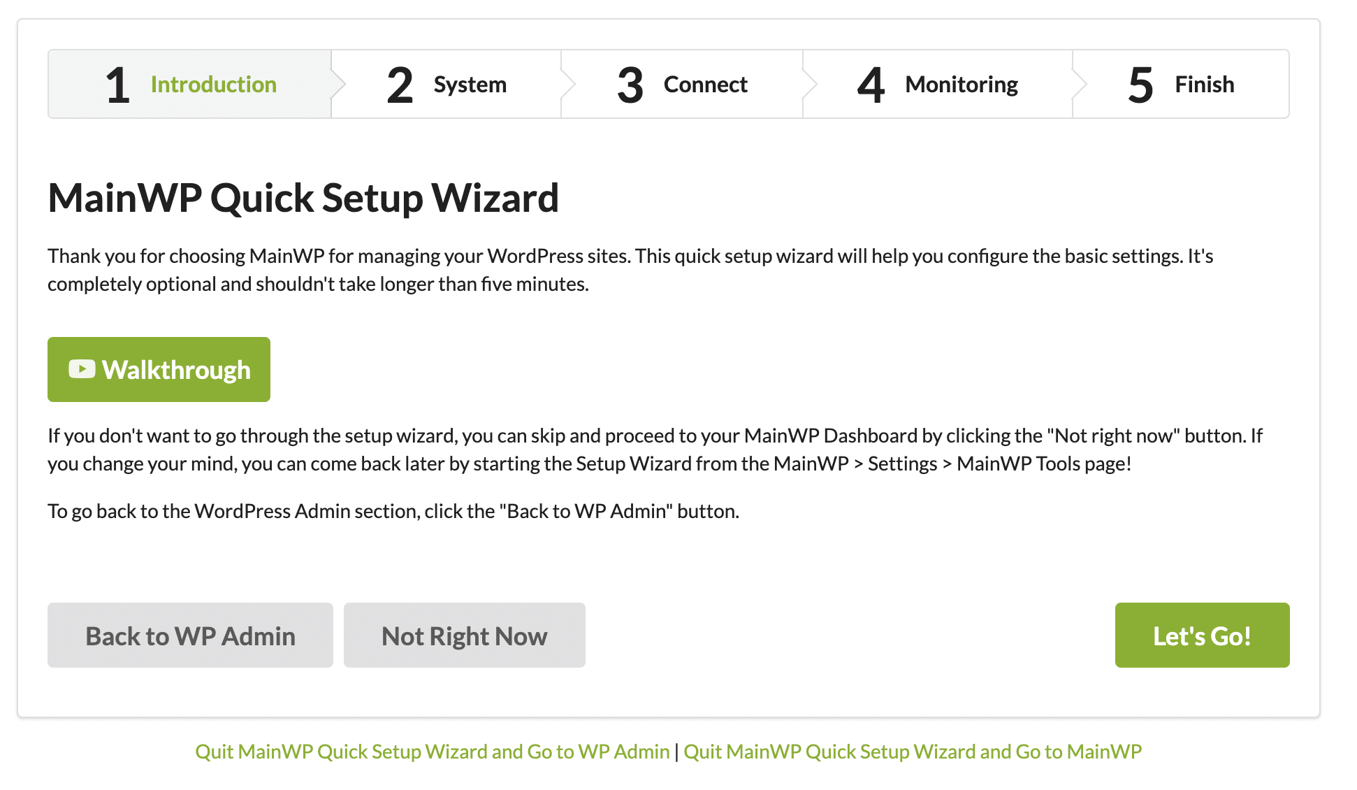 MainWP Quick Setup Wizard. 