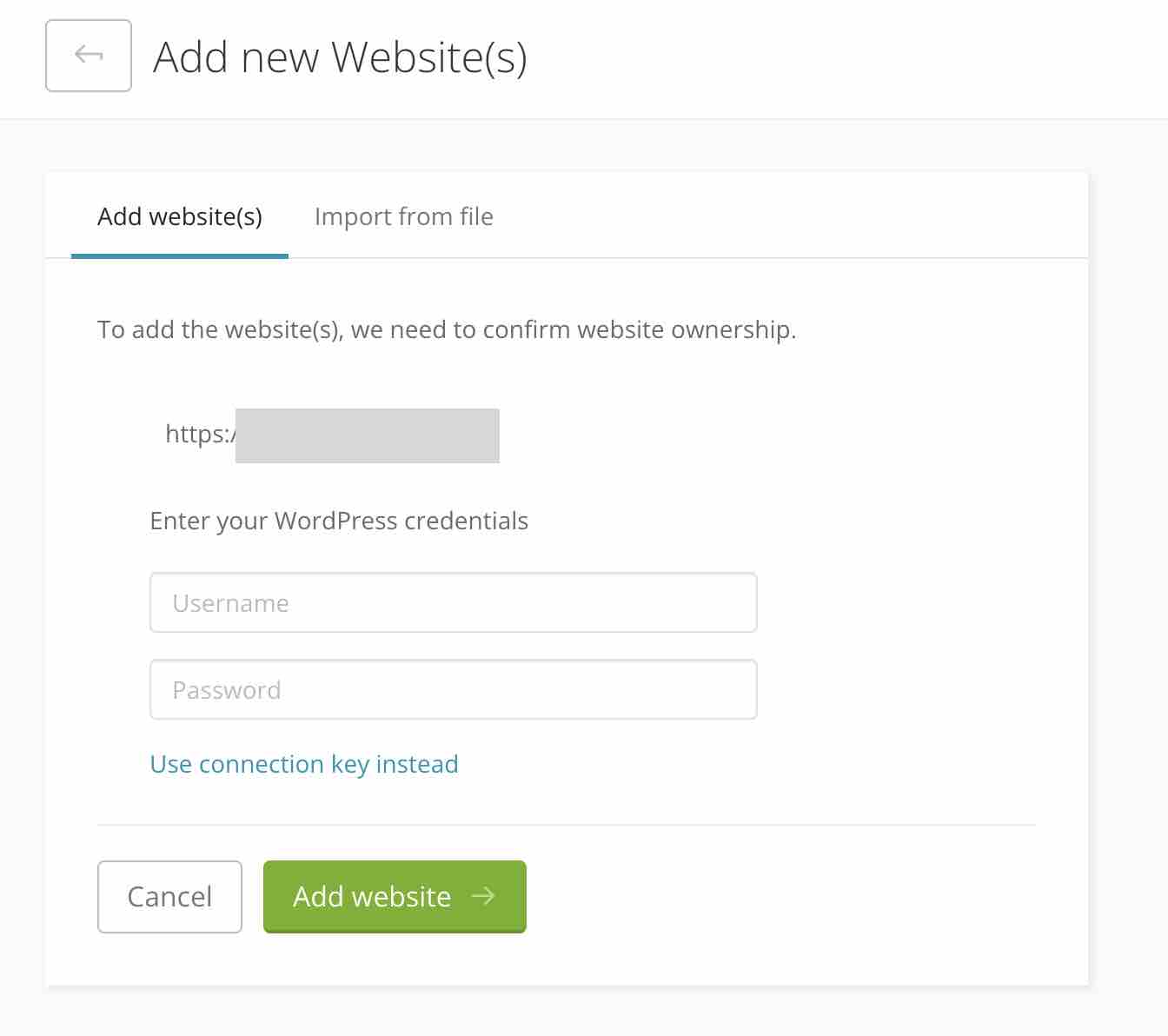 Add your site credentials in the ManageWP interface. 