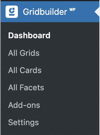 WP Grid Builder settings menu.
