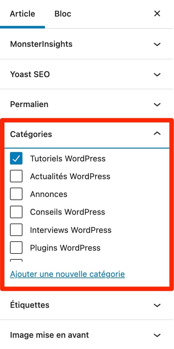 WordPress allows you to select one or more categories for your posts.