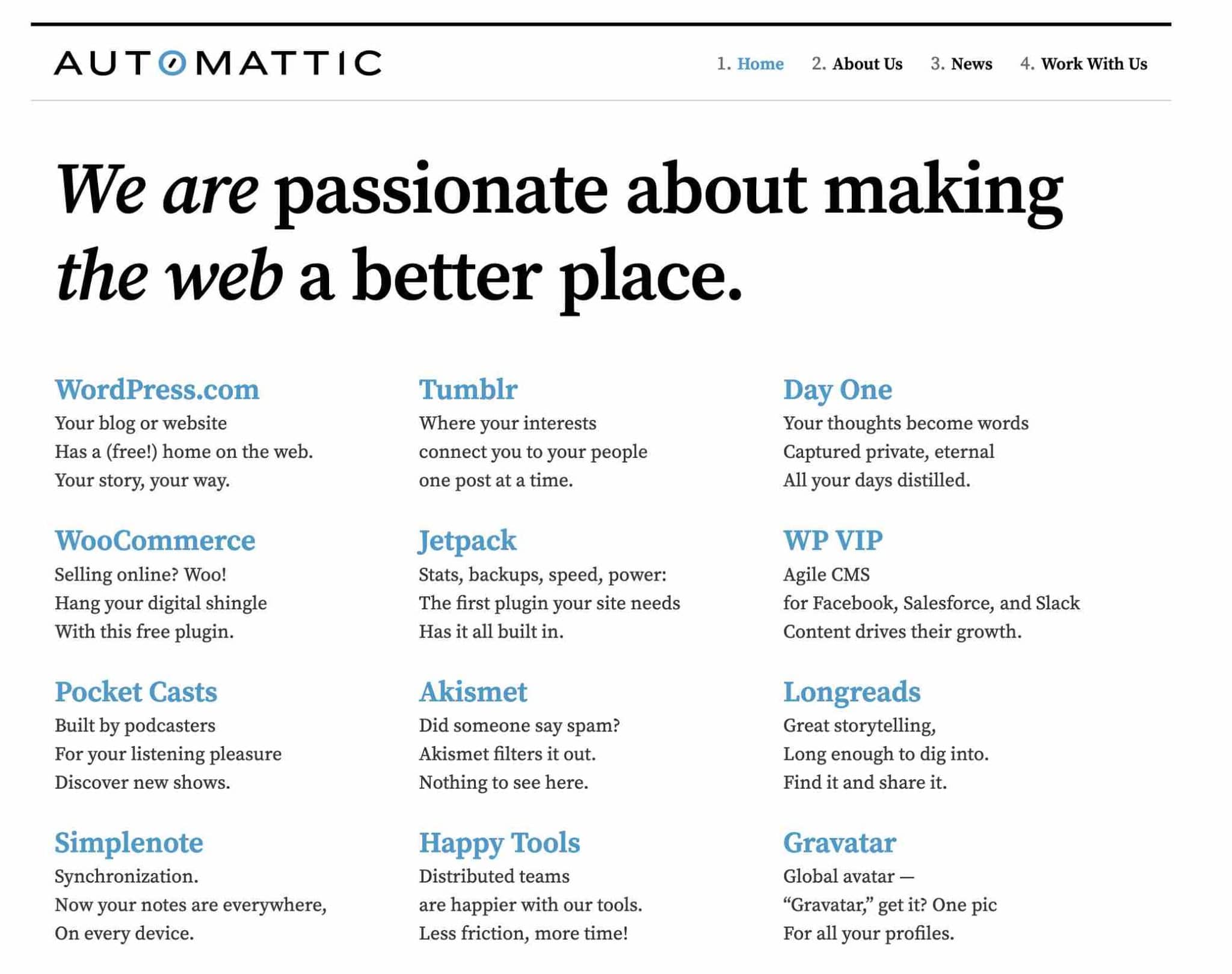Le site d'Automattic, l'entreprise qui contribue le plus à WordPress.