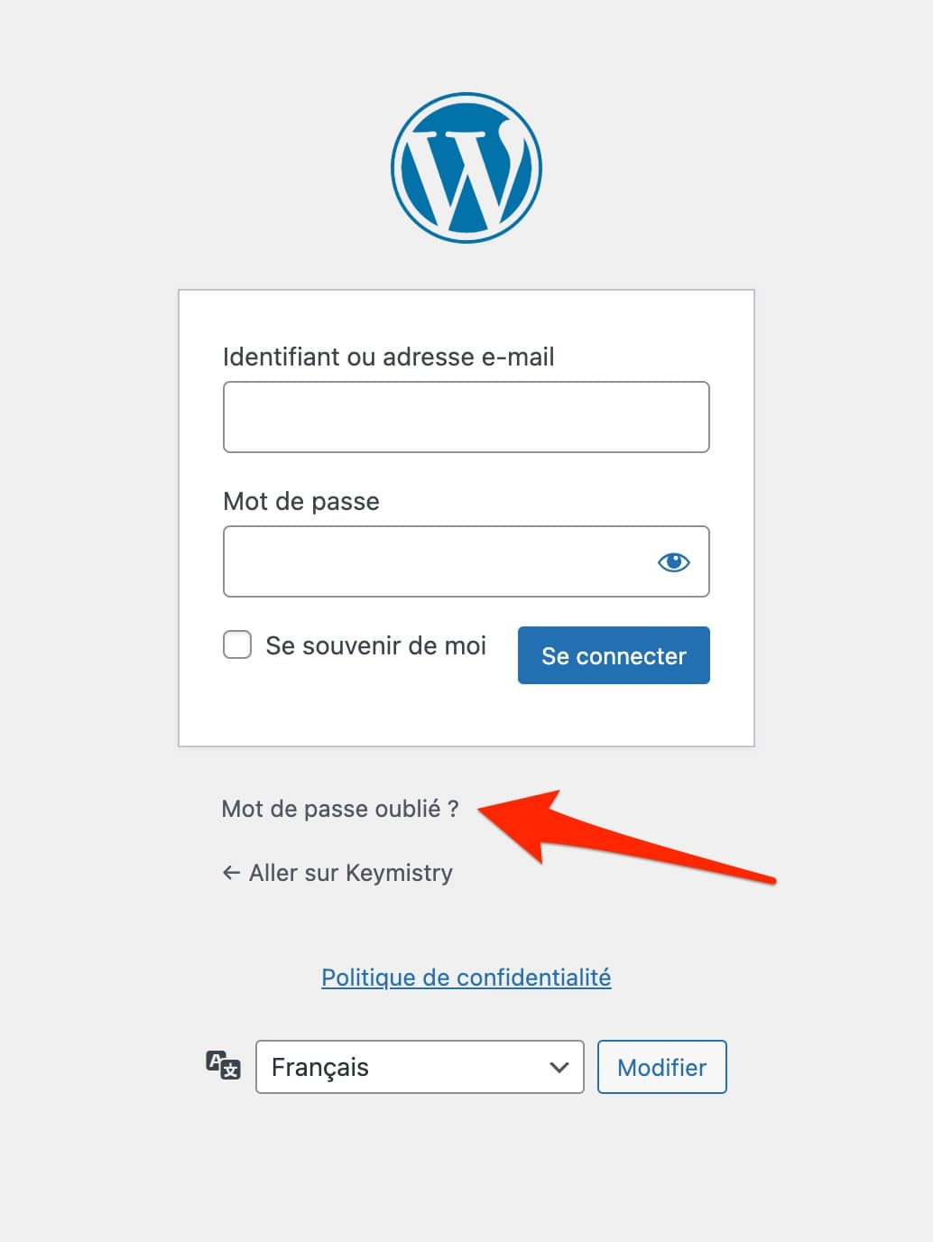 A link when the password is forgotten on WordPress.