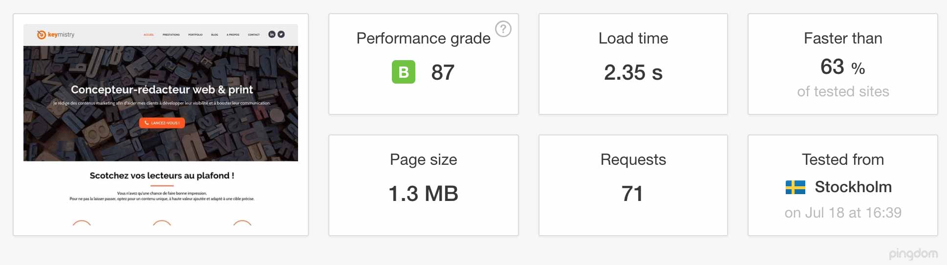 Pingdom performance test without WP Rocket enabled.