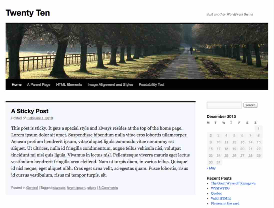 Le thème WordPress Twenty Ten.