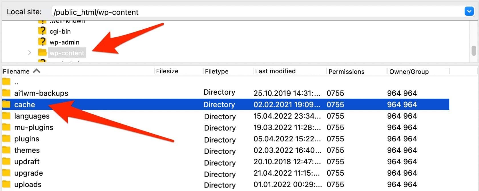 The cache folder on an FTP.