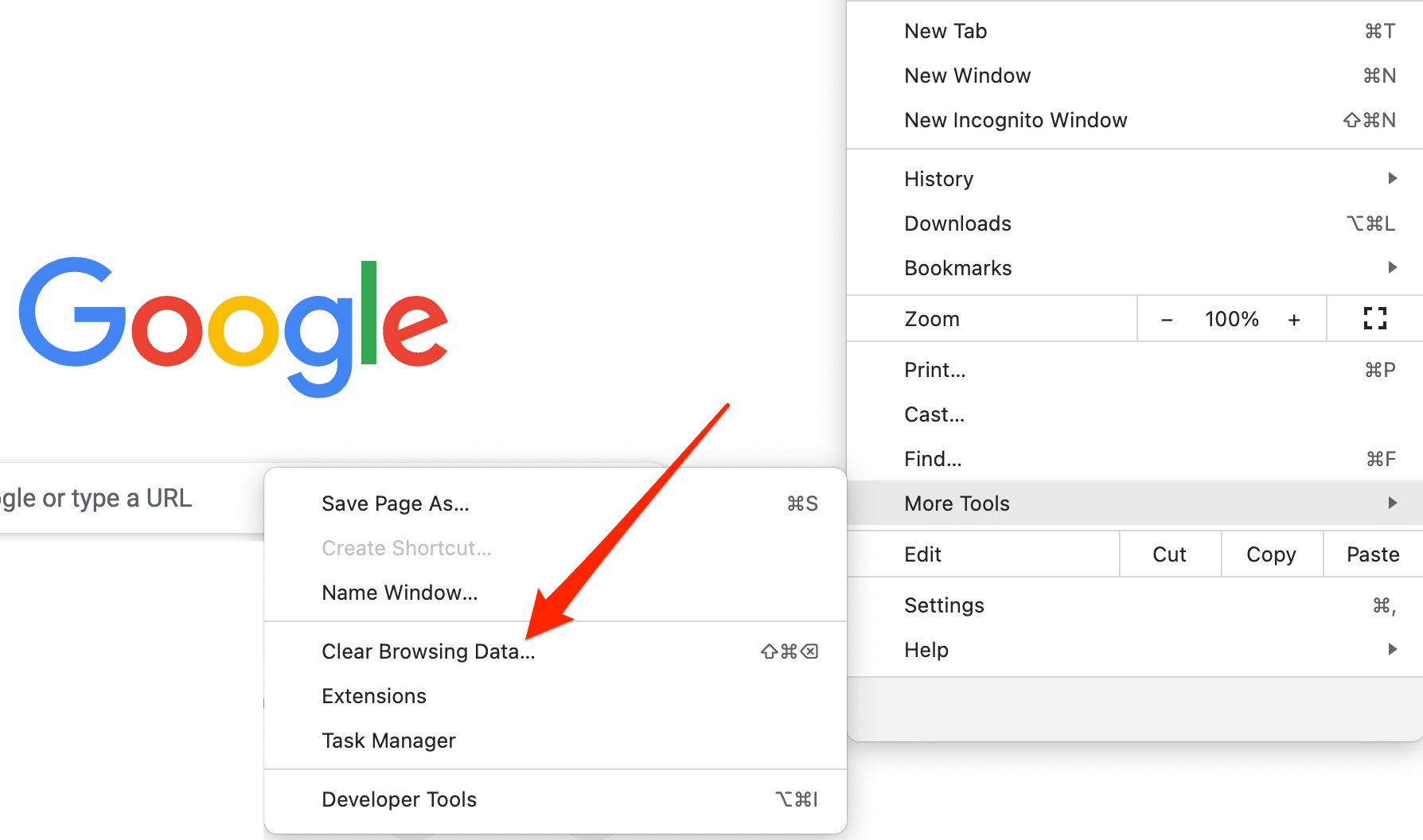 Clear browsing data on Google Chrome