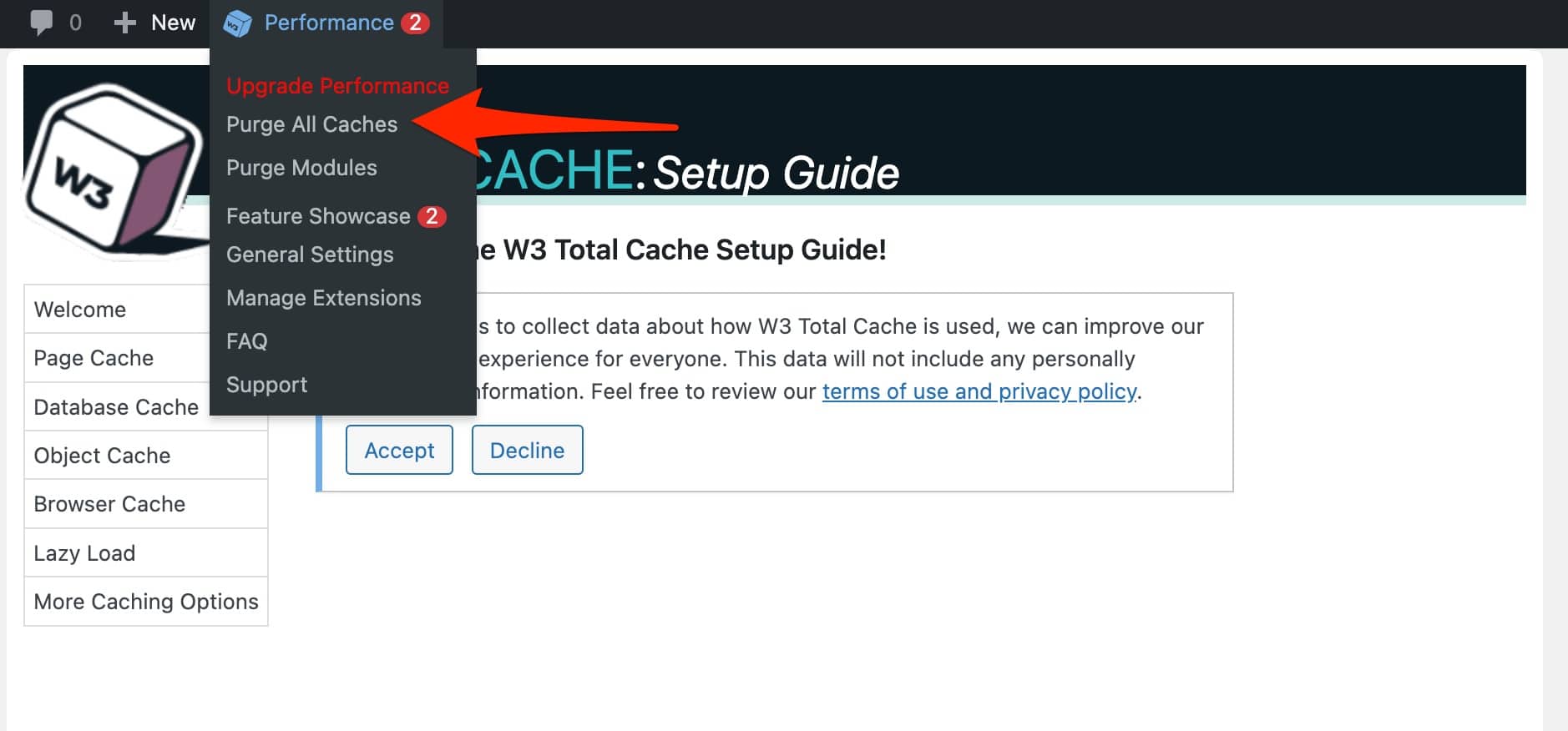Purge all caches with W3 Total Cache plugin on WordPress.