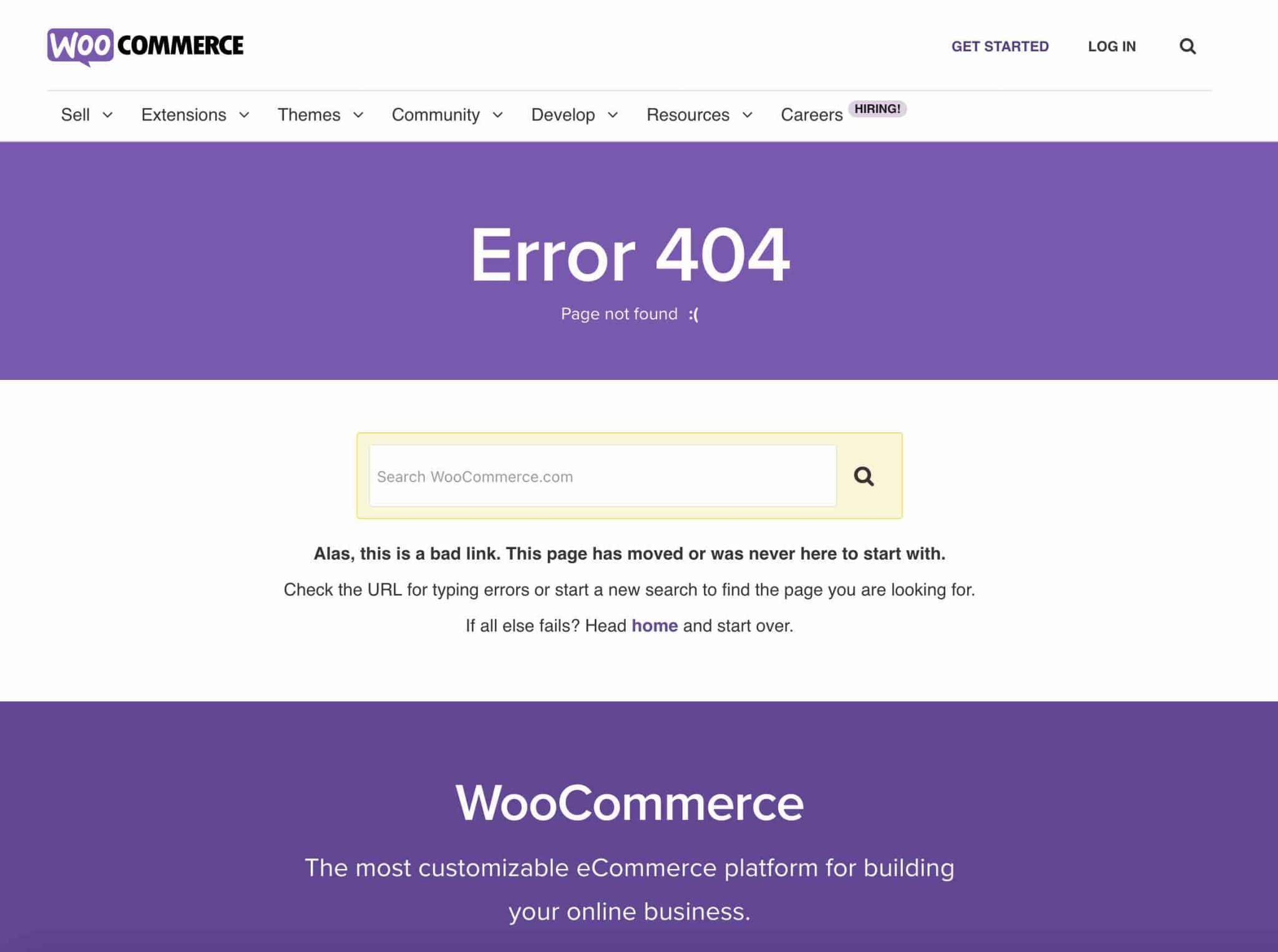 A 404 error page on WooCommerce.