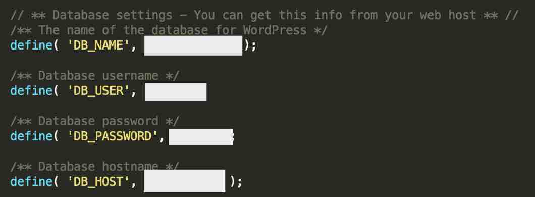 Database of the wp-config.php file. 