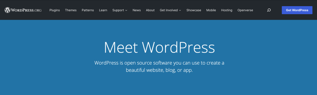 Homepage of wordpress.org website