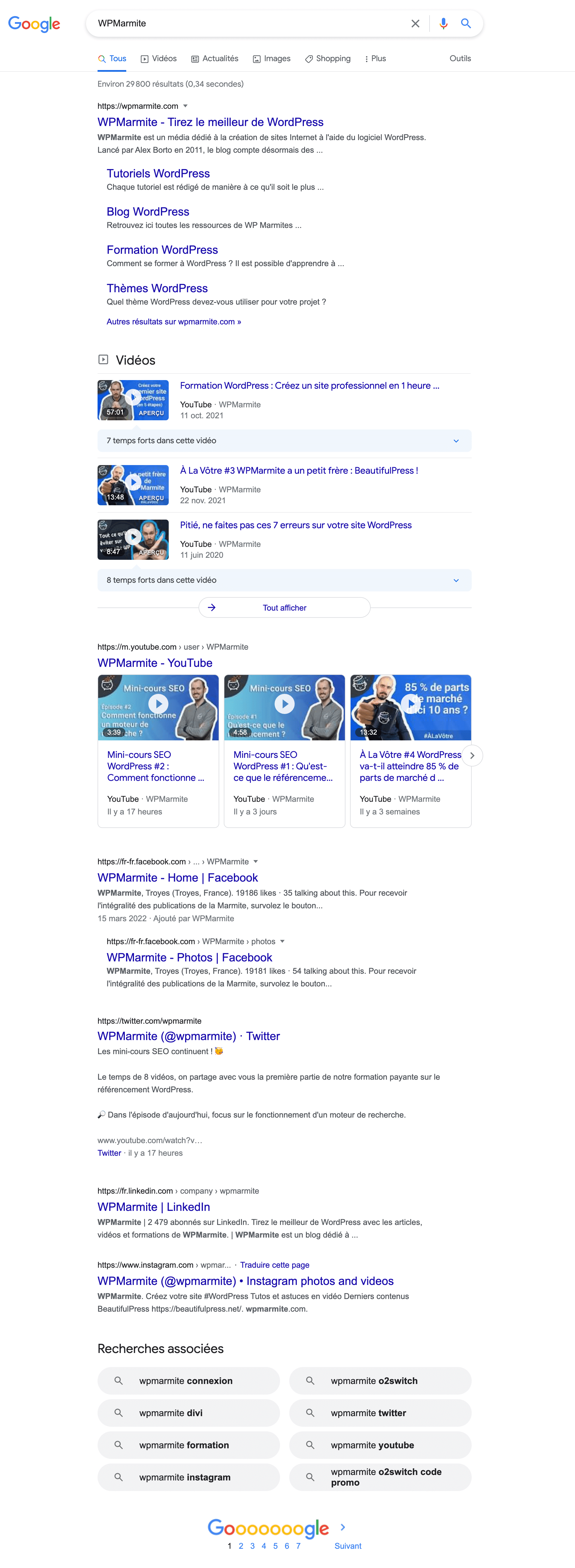 Recherche de WPMarmite sur Google.