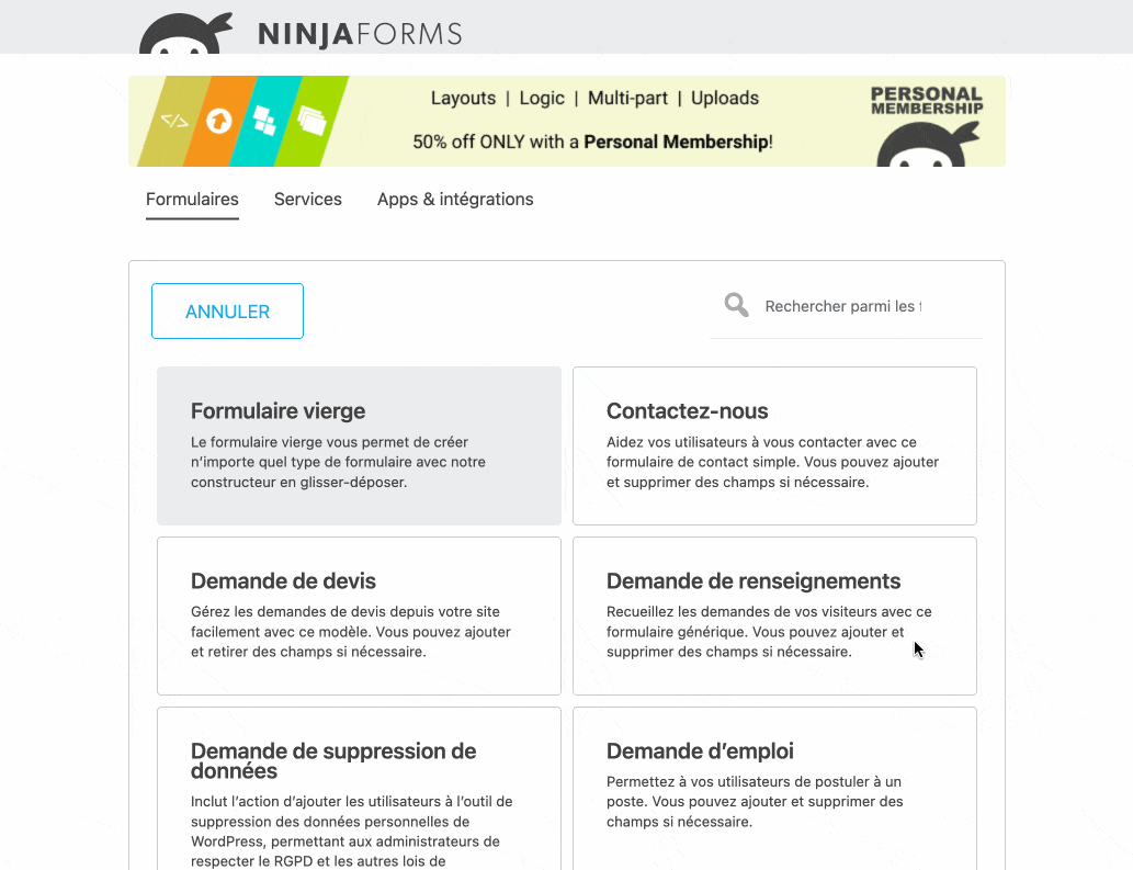 Tabs to add a Ninja Forms form.