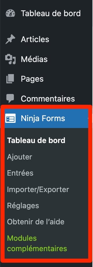 Ninja Forms on WP admin.