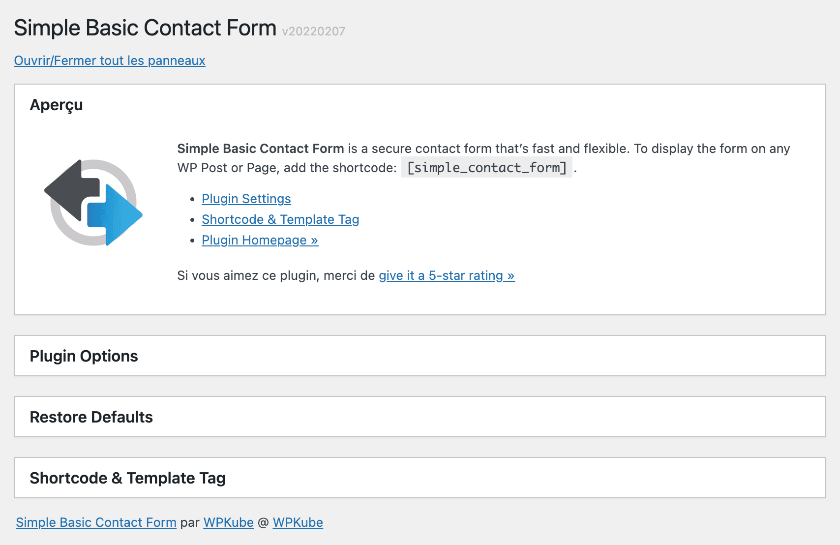 Simple Basic Contact Form settings.