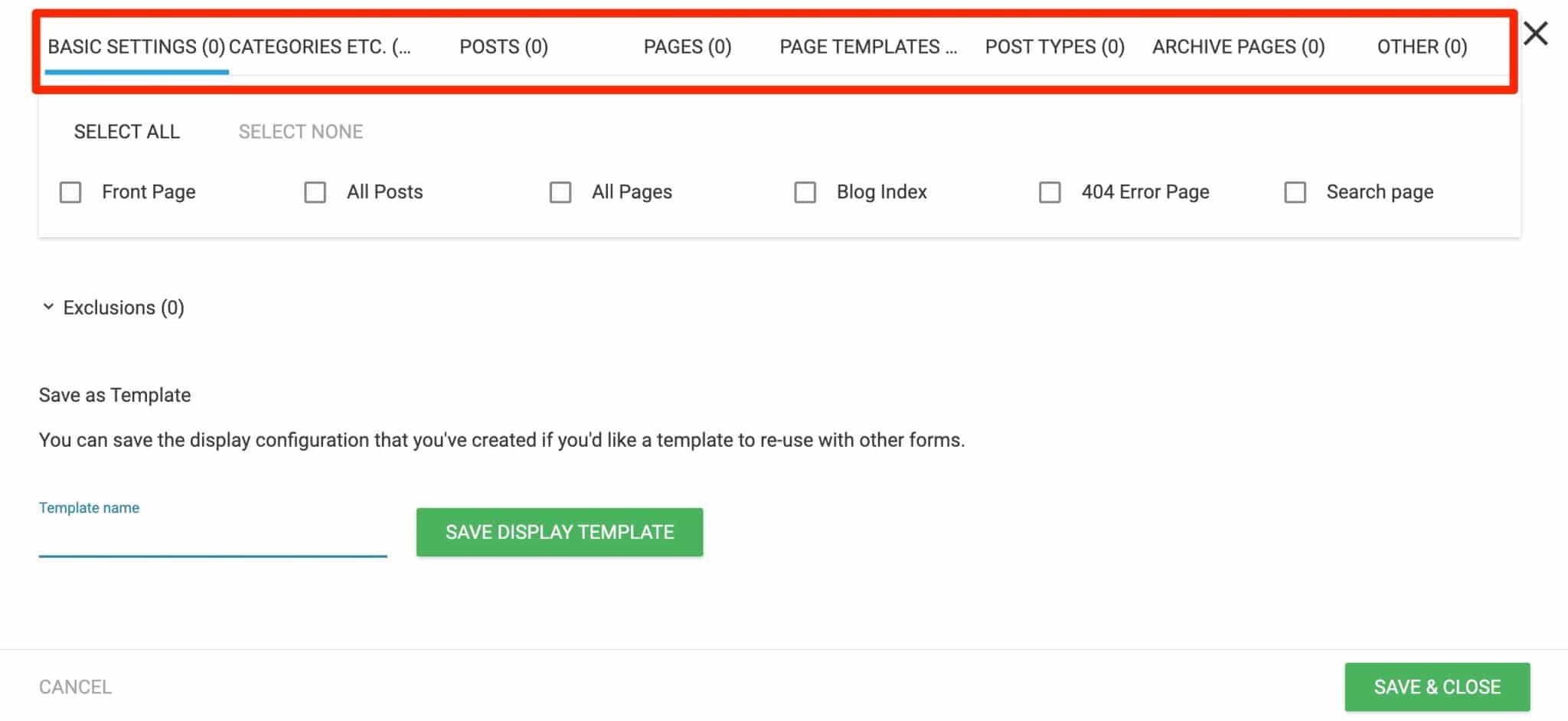 Thrive Leads settings and possibility to save display template.