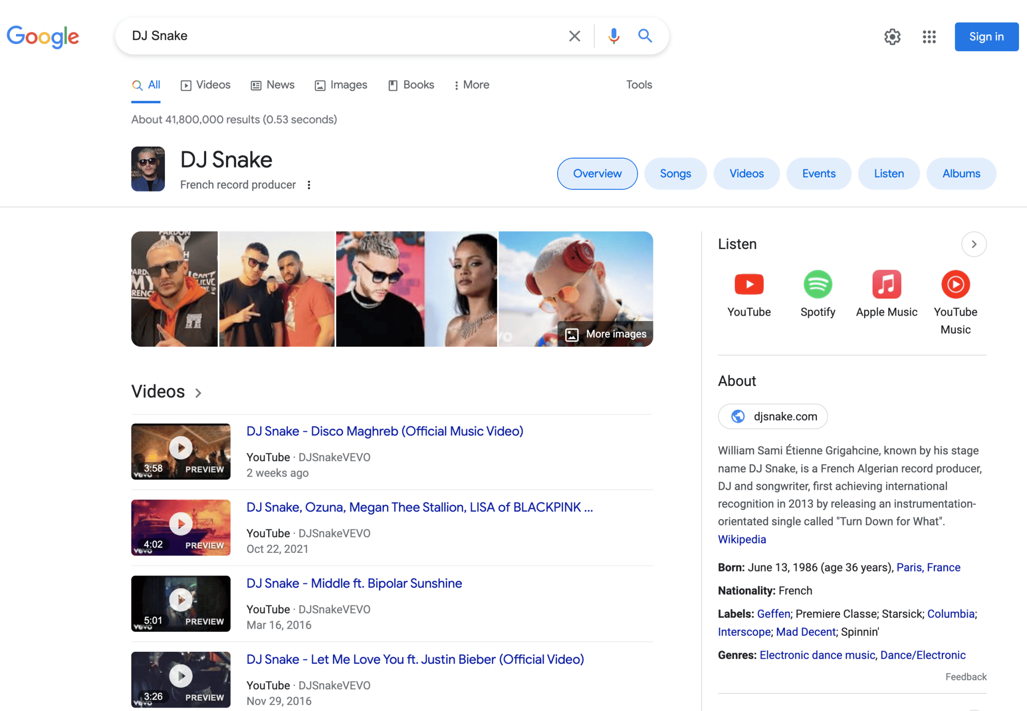 Search "DJ Snake" on Google.