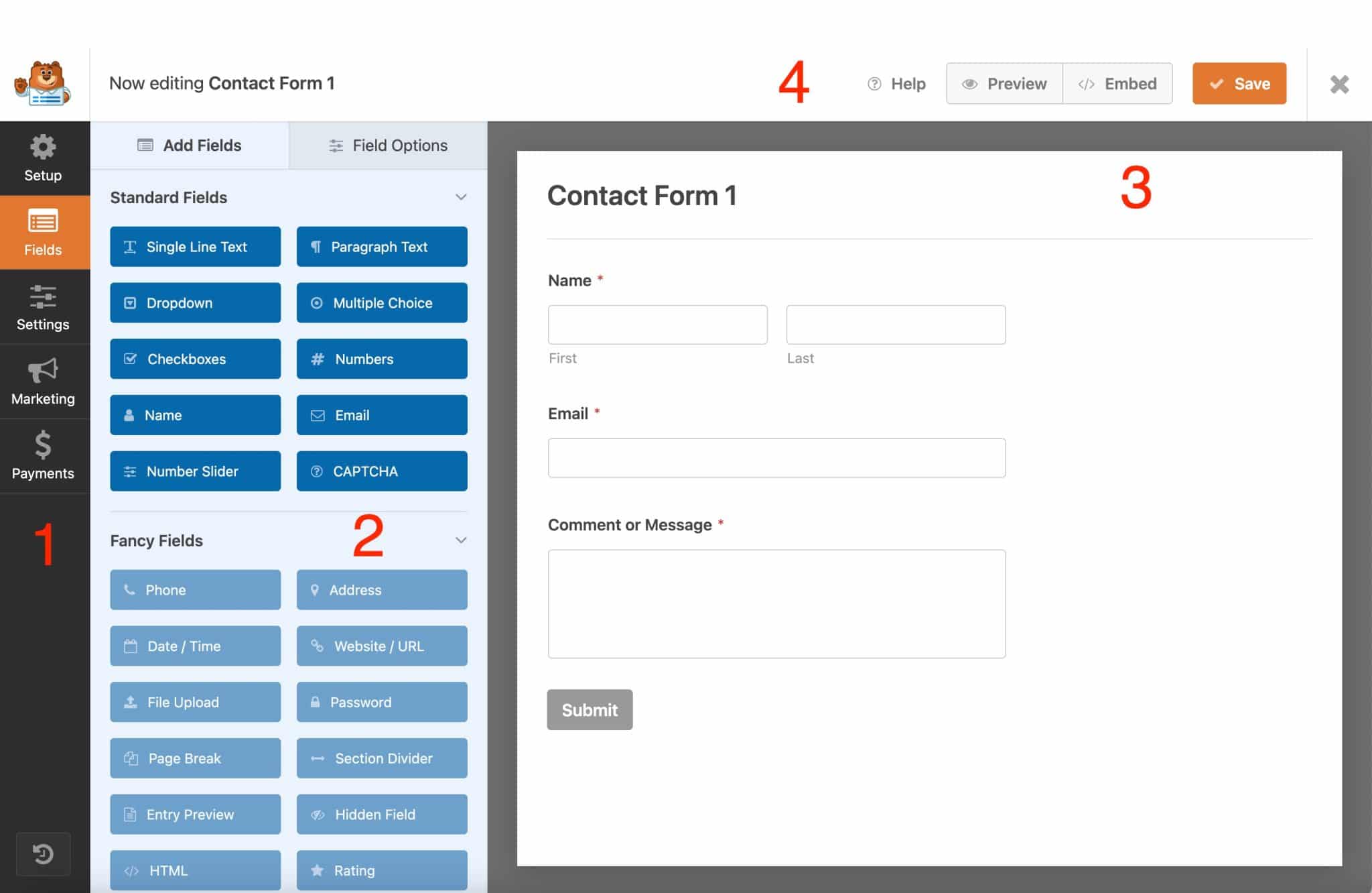 Editing screen of a form on WPForms.