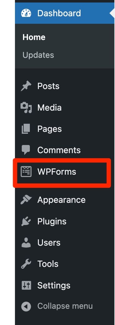 The WPForms settings menu in the WordPress admin.