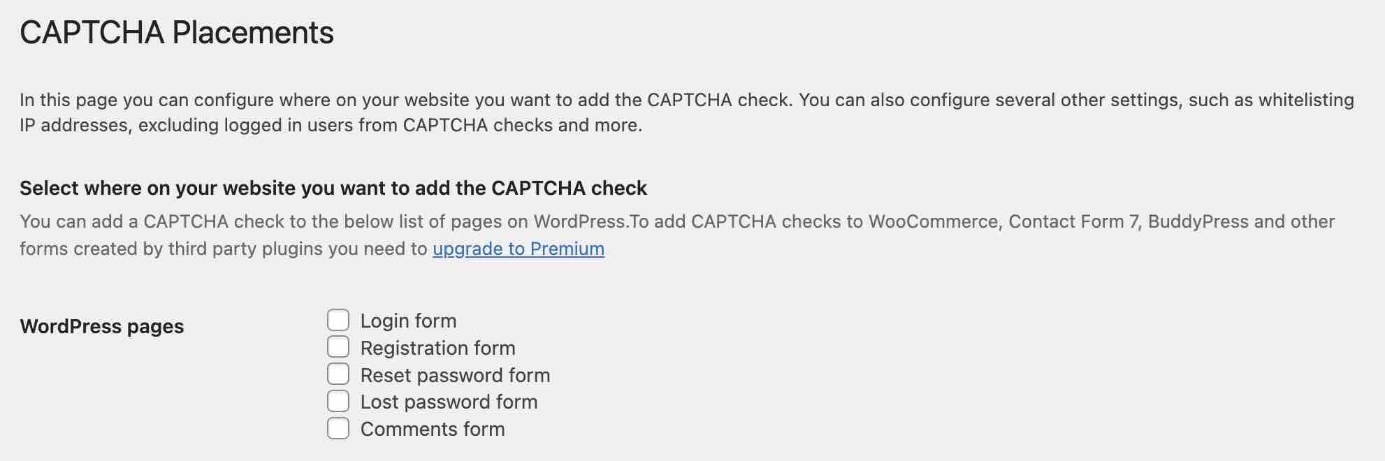 CAPTCHA 4WP can be activated on different forms.