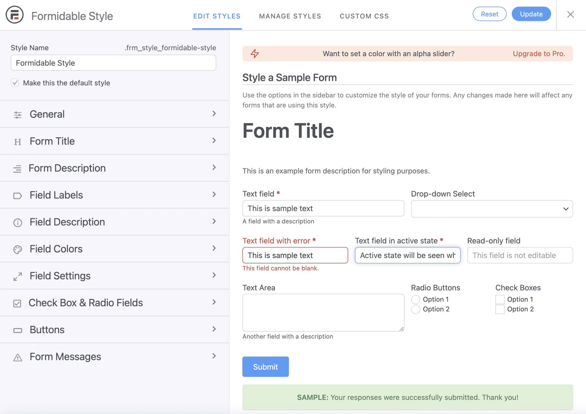 How to modify a form style on Formidable Forms.