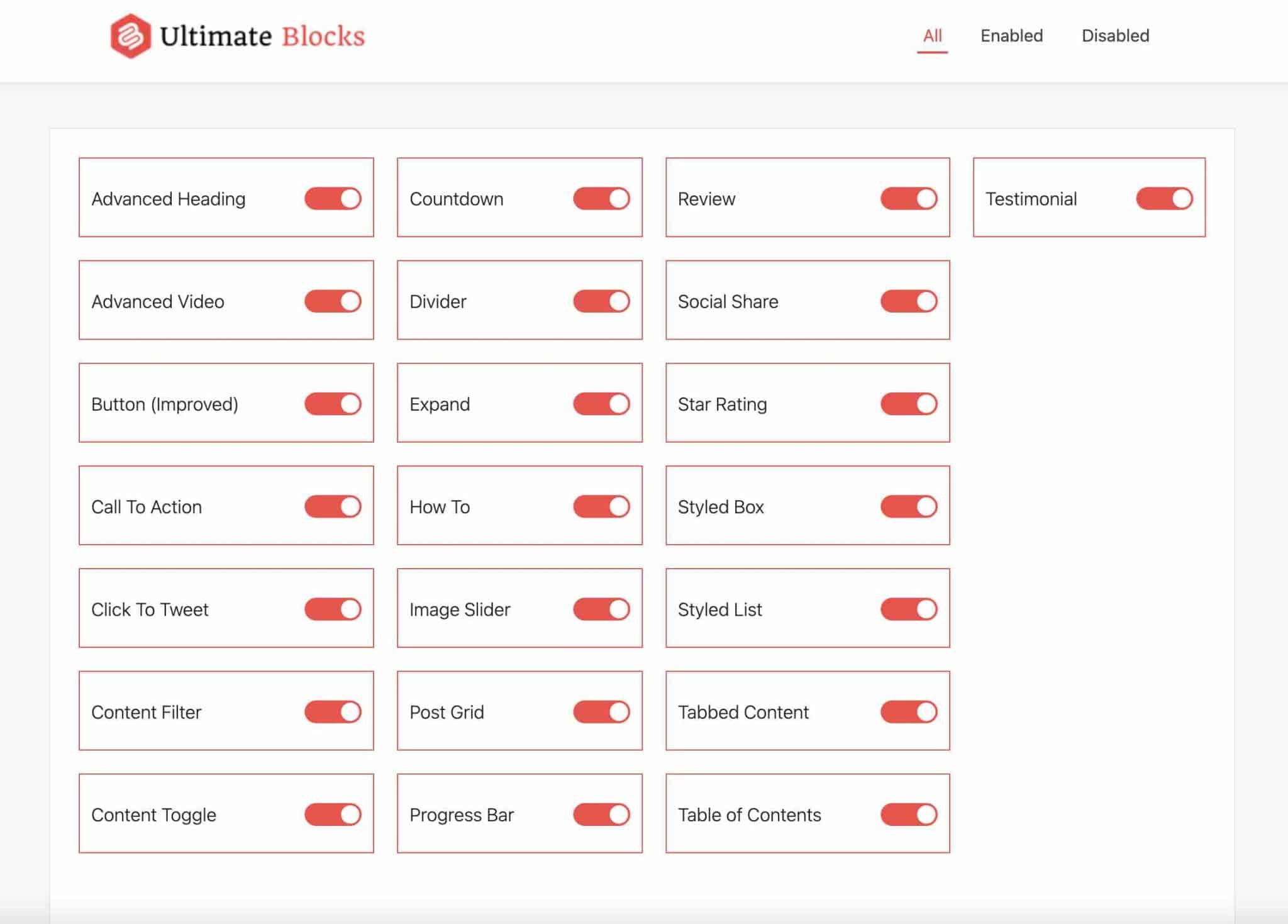 Settings menu offered by Ultimate Blocks. 