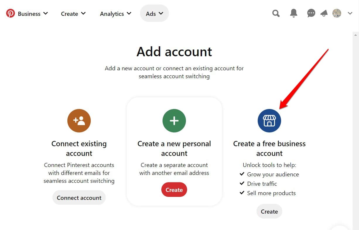 How to add a free business account on Pinterest.