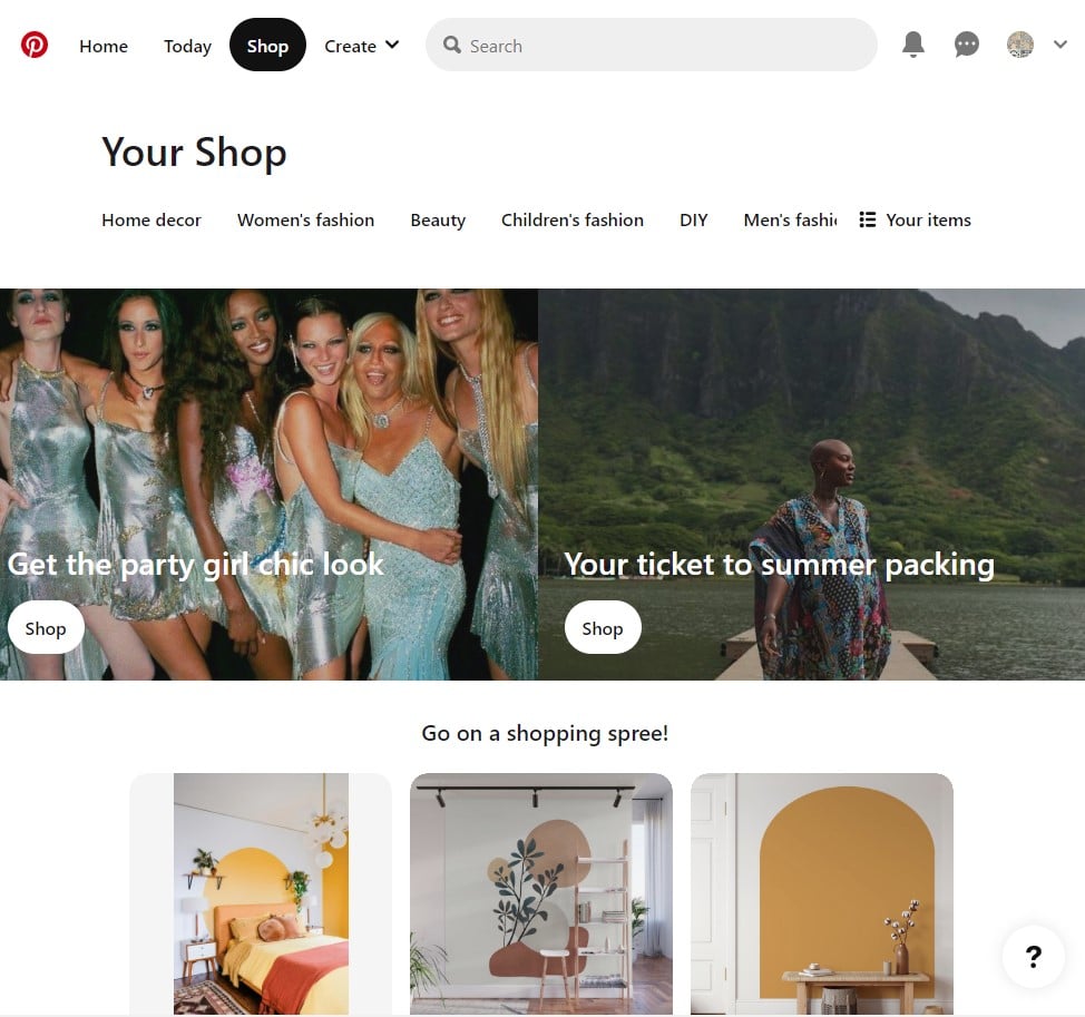 Shopping trends and custom recommendations by Pinterest.