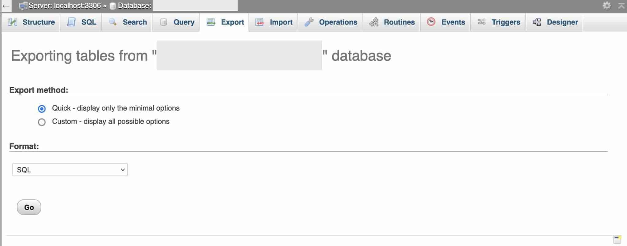 Exporting tables from the WordPress database.