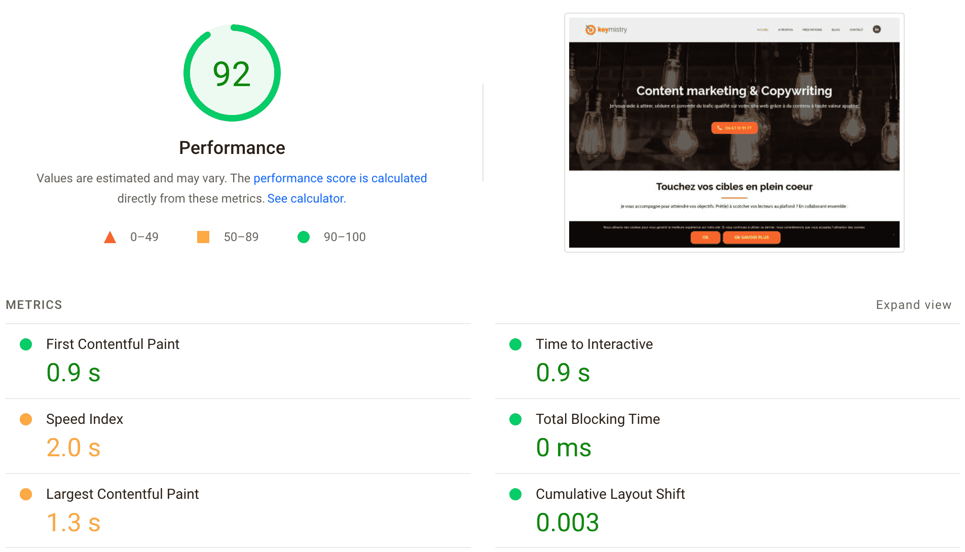 PageSpeed Insights score before activating Jetpack Boost.