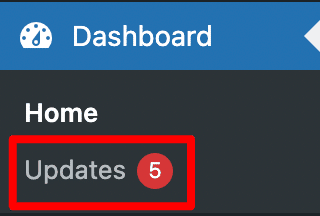 Updates on the WordPress dashboard.
