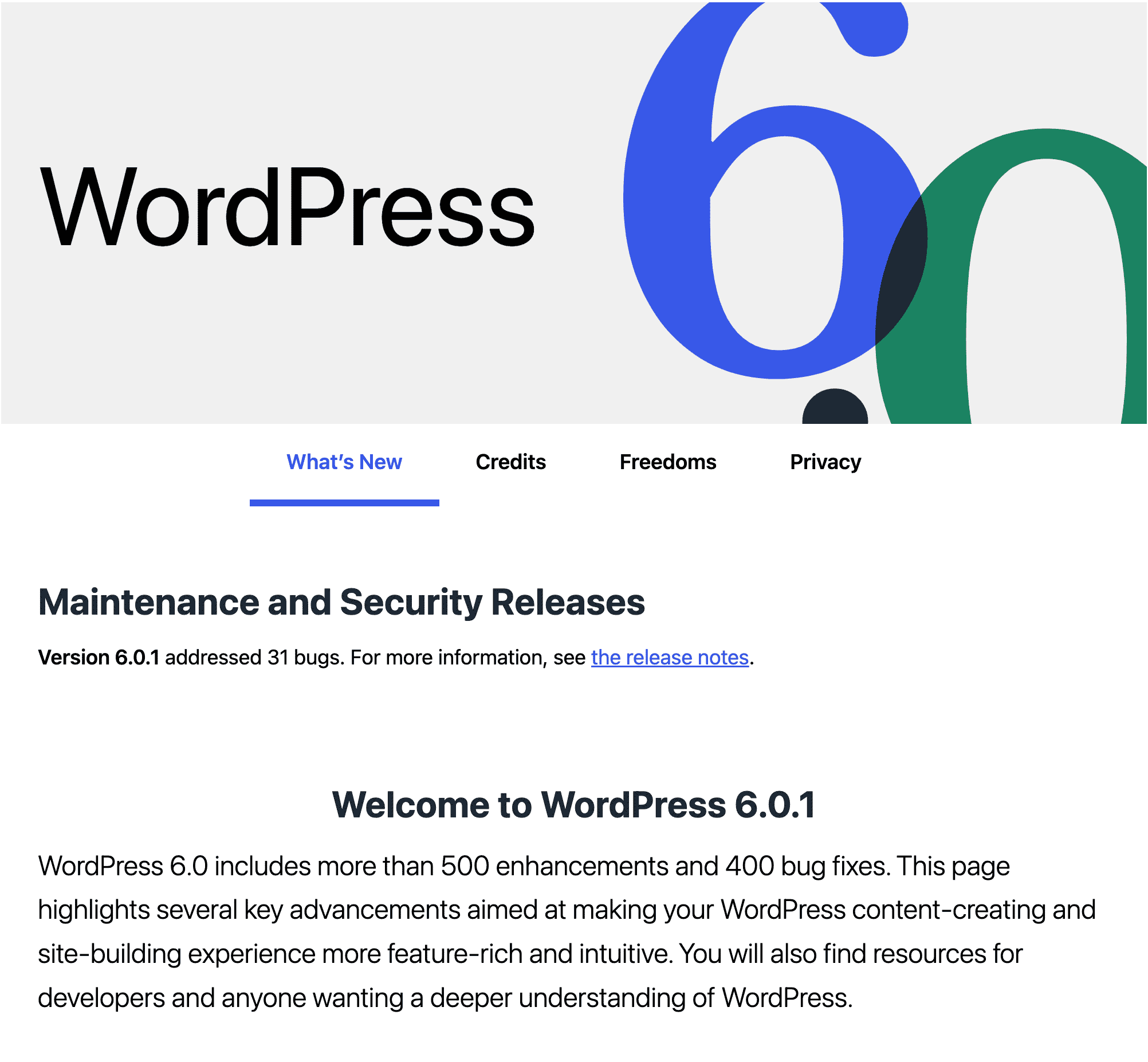 Updating WordPress to version 6.0.1.